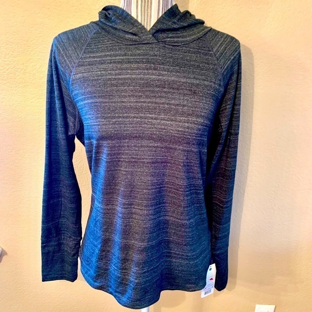 NWT Athletic Hoodie Medium Apana Yoga Lifestyle Activewear Heather Black LongSlv
